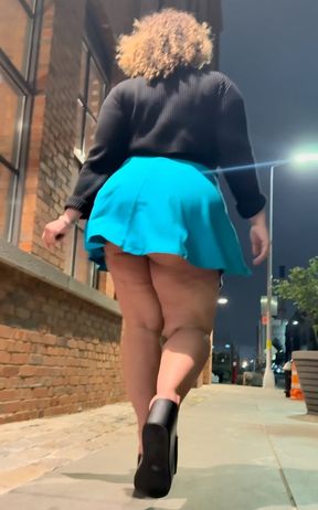 Puerto Rican Boricua Woman MILF Latina Mami Leg Tease Big Booty Fat Ass Walking In Slow Motion Mini Skirt High Heel