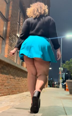 Puerto Rican Boricua Woman MILF Latina Mami Leg Tease Big Booty Fat Ass Walking In Slow Motion Mini Skirt High Heel