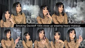 Smoking Davidoff 100s close up wearing heavy makeup
