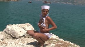 Big Tits Sailor Babe Flashing Outdoors by the Sea