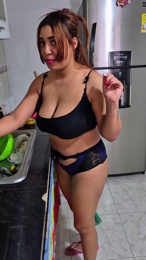 The Cleaning Girl Almost Naked Doing the Toilet