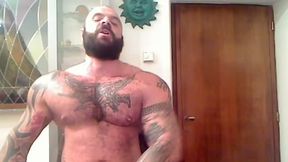 Big Bearded Man Shows Muscles & Jerks Off - Solo