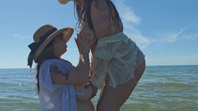 Ocean Wet Shirt Tit Suck- Splashing Into Trouble KlaraHope and RoxanneMiller will make you cum teasing you with their big boobs, Wet Shirt, PUBLIC outdoor wet play, sucking big nipples and squeeze massive boobs and big dripping wet asses