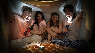 SisSwap - Naughty Boys Tell Spooky Story To Scare And Fuck Penelope Kay And Aubrey Valentine