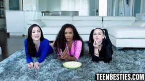 Bambi Black and Demi Sutra enjoy a wild fuck session with popcorn