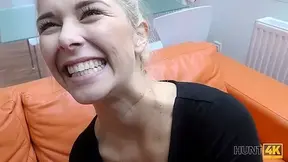 HUNT4K. Shaved vagina of cute blonde should be banged very hard