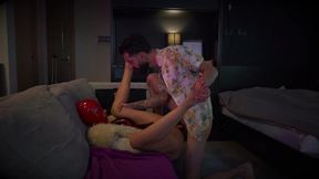 Red mask fetish girl seduces with slow motion intimacy