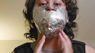 Trans Guy Self-Ball-Gagged w/ Socks & Platinum Duct Gauze