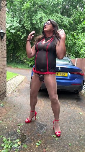 Sexy Crossdresser Kellycd2022 in Sexy Mini Dress Pantyhose and Heels