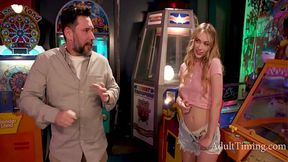 Teenage girlfriend Makes Move On hunk In The Arcade