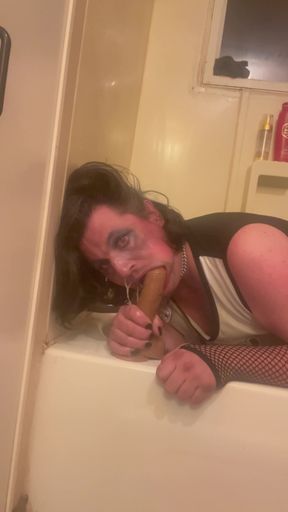 Trisha Trash CD Takes Massive Dildo Balls-deep - Sloppy Gagging, Drool-soaked Deepthroat