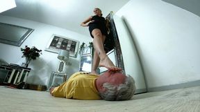 Trampling Him Whilst Rubbing His Face With Her Foot FLOOR CAM (4K)