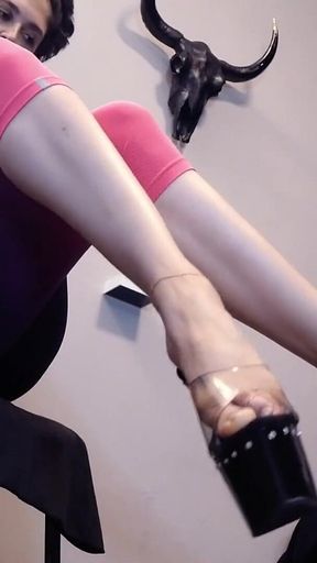 Worship of the Goddess in a Full Fitness Outfit and High-heeled Platform Shoes Ita