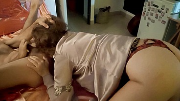 1294 (02) - White Slut, Thong and Corset, Spandex Pants, Heels, Blowjob, POV, Doggy Style