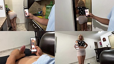 Hijastro Atrapado con las Fotos Sexys del Gran Culo de la Madrastra
