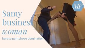 Samy business woman karate pantyhose domination