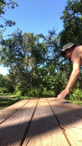 Naked Bench Yoga and Stretching on the Nudist Hiking Trail