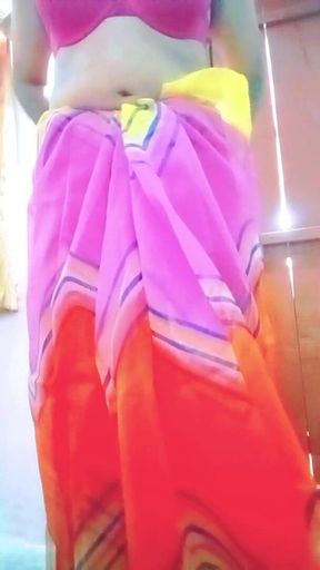 Indian Gay Crossdresser in Rainbow Saree Making Pride for Lgbt XXX