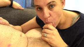 Denial Blowjob and Handjob Closeup from CFNM Babe