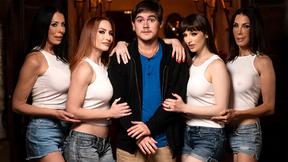 ”4 MILF milfs fuck their stepson together in this twisted story”