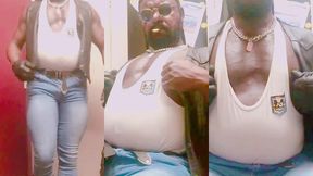 muscle stud leather denim boots smoking solo titpig