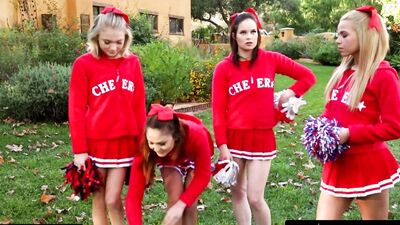 Voluptuous cheerleaders are having a real lesbian orgy at home