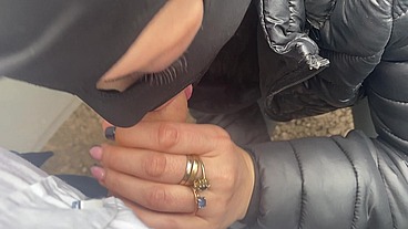 Risky Public Blowjob by the Car – Cum on My Leather Pants & Downjacket