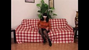 Hot Mature Busty Amateur Masked Wife Masturbates Her Hairy Pussy with Fingers and Enjoys