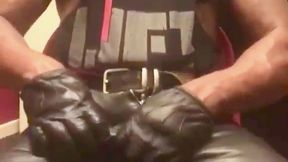 black dad leather jeans & gloves bbc rubbing to ejaculation