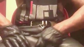 black dad leather jeans & gloves bbc rubbing to ejaculation