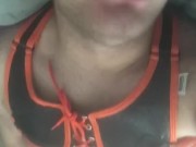 Vocal cum in fetish gear