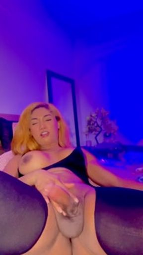 Shemale fucking fleshlight while Dildoing want you cum on her