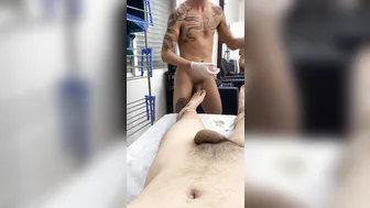 Amateur gay handjob with shaved uncut cock and bare waxing session