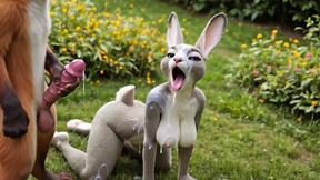 Nick Wilde bends busty Judy over his desk outdoor & cums all over her cute face