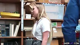 Blonde petite teen busted and banged by a security guy