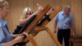 Cora in predicament bondage pose with nasty policeman on ass whip punishment
