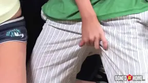 Amateur girlfriend gives a sloppy blowjob while wearing her boxer's uniform.