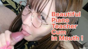 Beautiful Japanese Piano Teacher Blowjob Cum in Mouth