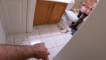 Stepmom undressing after work and getting ready to shower catches stepson watching and masturbating and wants his hard cock inside her