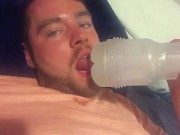 Licking my Grindr hookup's CUM out of my Fleshlight as it DRIPS ON MY BEARD