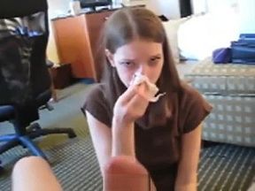 Teen sucking dick till she gets a mouth full of cum