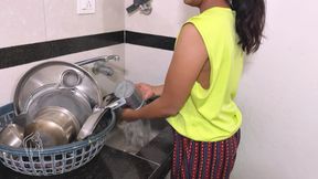 She Was Going to the Bathroom After Washing the Dishes