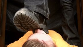 Tall Goddess wipes the Dr Martens shoes of the slave`s face, vf1051x 1080p