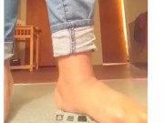 Big feet giantess crushing toy car -Barefoot