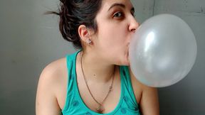 Green Balloons and Pink Bubblegum Close up Blow - Bunny Looner