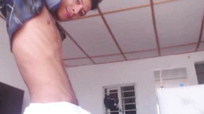 Bombshell amateur Juan jerks off his big cock with two hands