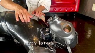 Rubber puppy pushed to the ground and pleasured