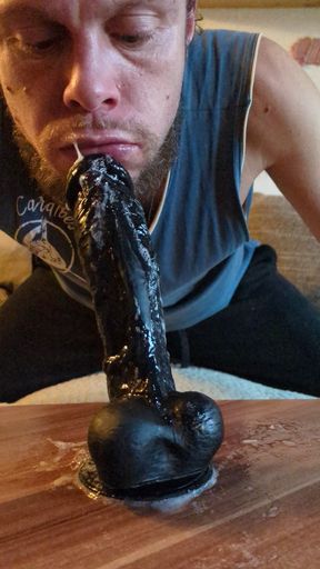 Very Sloppy Dildo Deepthroat, a Lot of Saliva Is Running Down the Cock