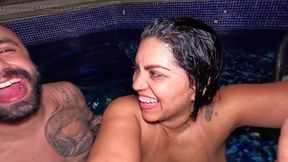 Loving couple enjoys dirty motel day by the pool