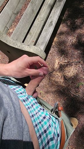 Outdoors stroking my nice big hard mushroom tipped cock and big balls   Clip 1